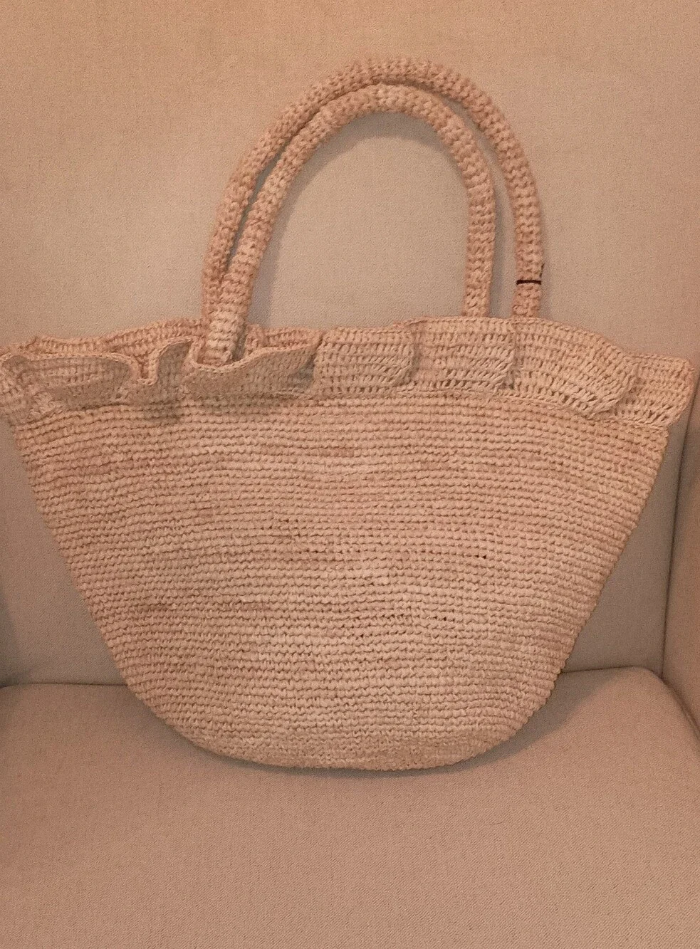 Loeffler Randall Cyrus Natural Ruffle Top Raffia Shoulder Tote Bag  New With Tag - Picture 9 of 11